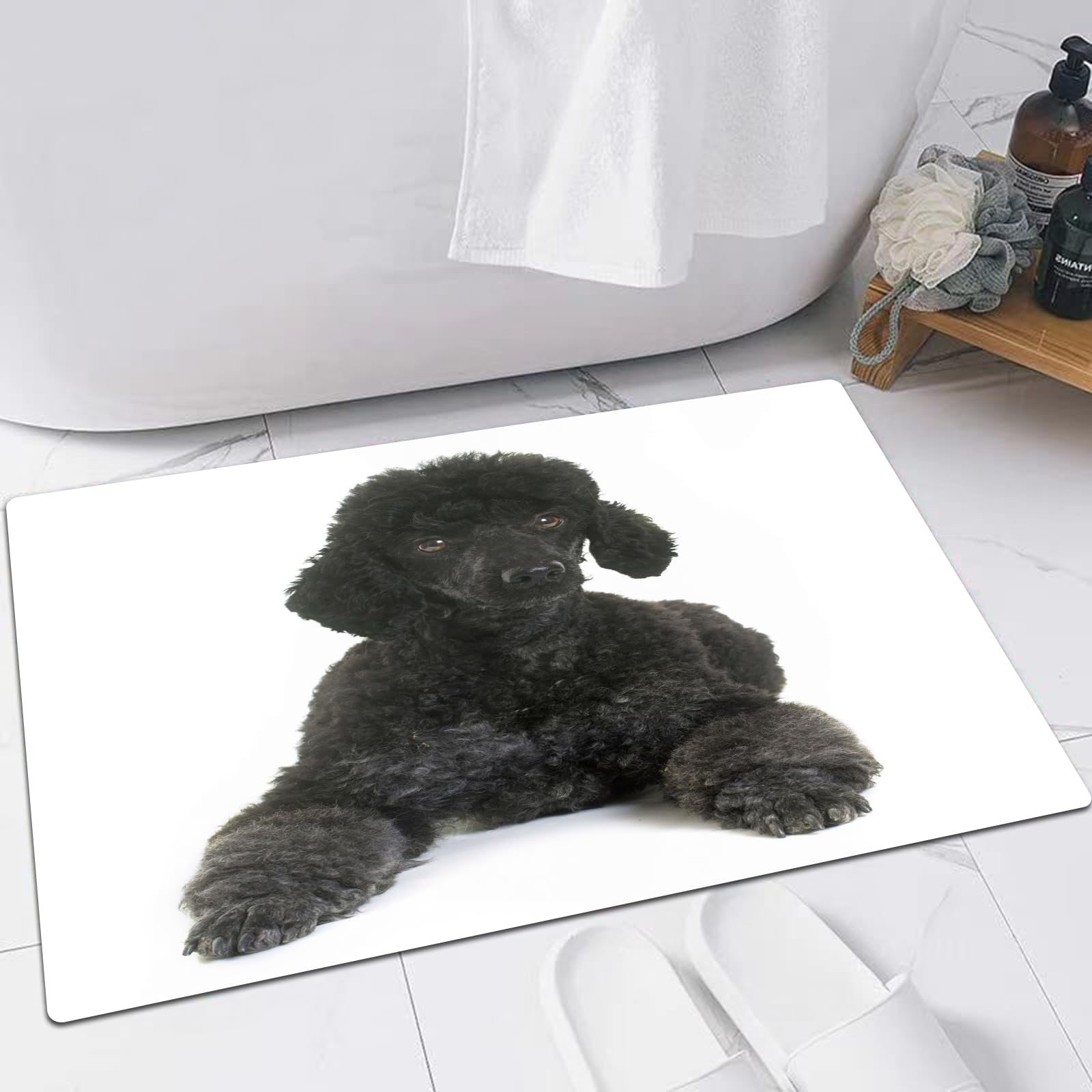 EMFSLA Bath Mat 24x35 in,black poodle in front of white background,Non-Slip Bathroom Mat Machine-Washable,Ultra Soft and Water Absorbent Bath Rug for Bathroom