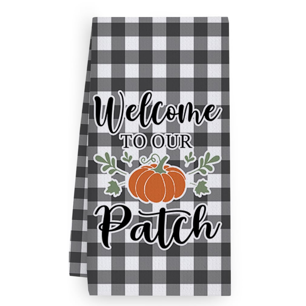 Trapos Cocina Calabaza A Cuadros Negros Paños de Cocina Suaves y Absorbentes Paños Cocina Reutilizables Trapos de Cocina para Secar Toallas Lavable Toallas de Barra Juego de 4 (40x60cm)