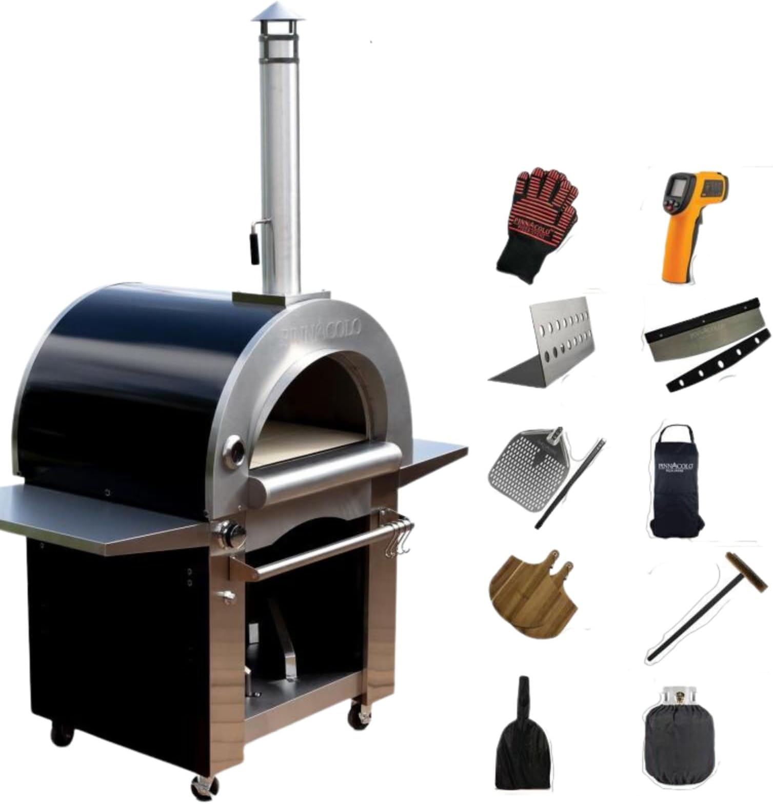 IBRIDO Hybrid Outdoor Pizza Oven Professional Grade Accessories - Cook with Wood or Gas - Double-Wall Insulation w/Durable Stainless Steel and Stones Surface - Includes 10 additional items