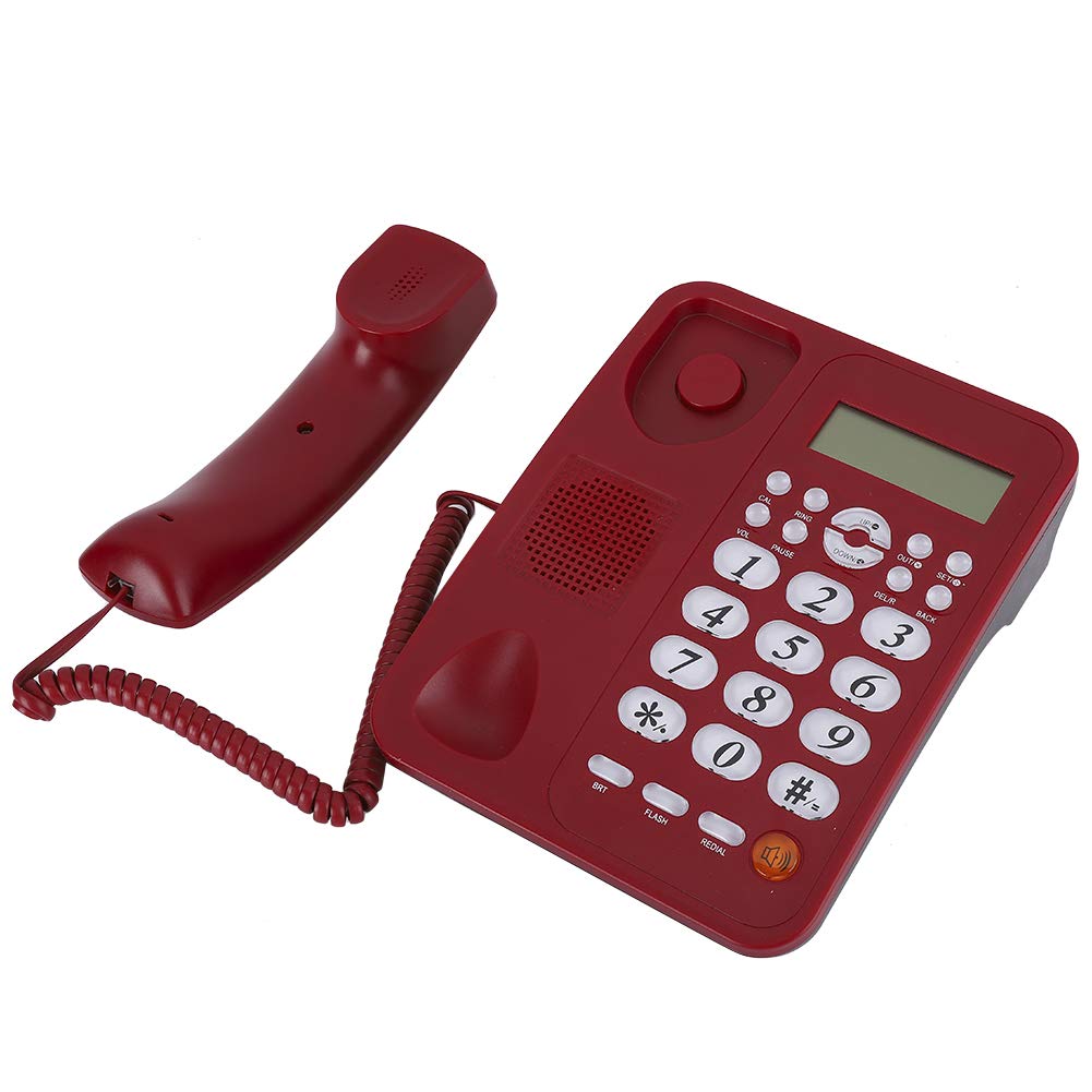 Ejoyous Telefono Cablato Rosso Telefono da Scrivania in ABS con ID Chiamante Display LCD Controllo Volume Montaggio a Parete Fissa Fissa per Uso Desktop in Ufficio Domestico