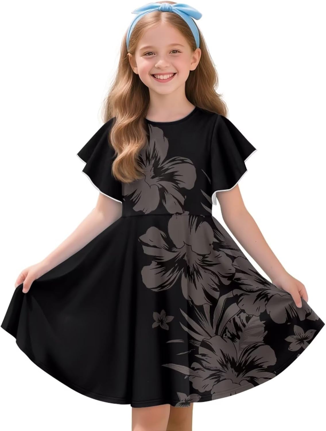 Polynesian Samoan Dresses for Girls Summer Casual Party A-line Midi Twirly Skater Dress for 3-14T Kids School Clothes