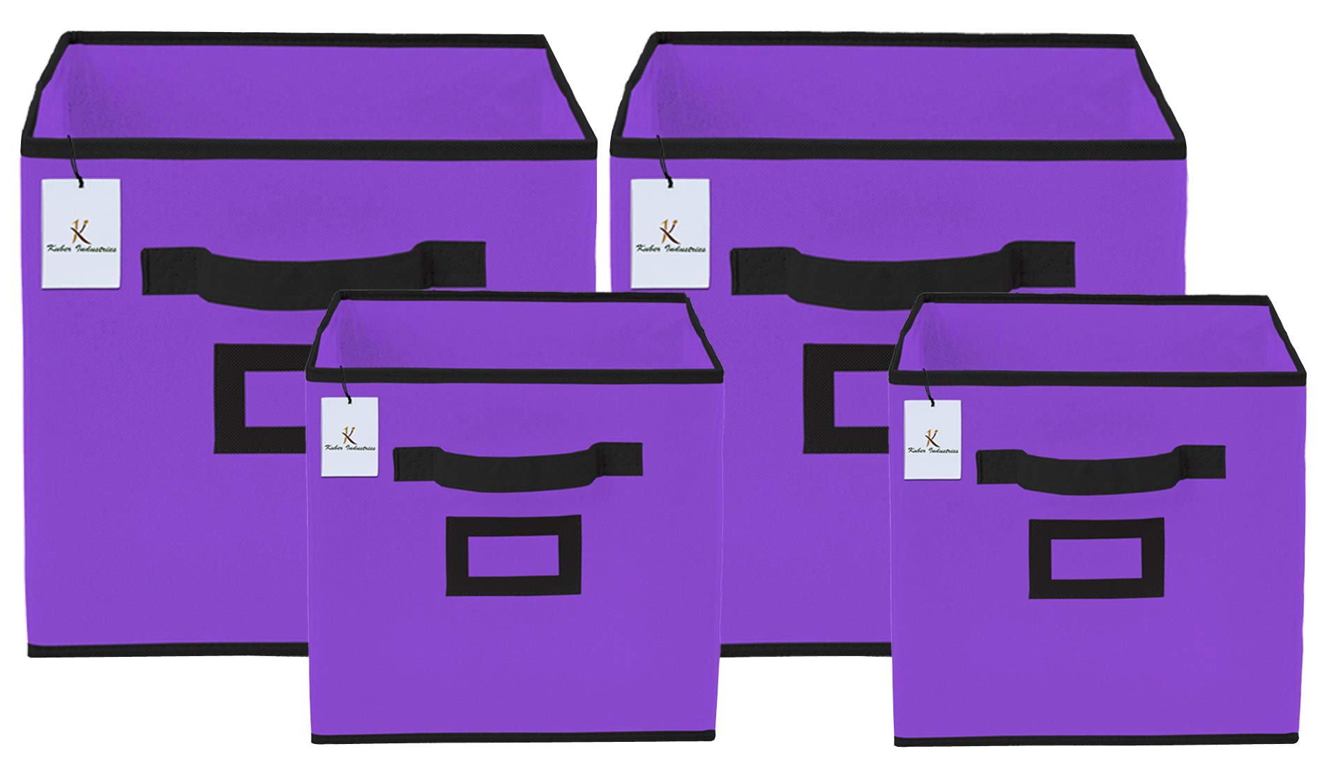 Kuber Industries Non Woven 4 Pieces Small & Large Foldable Storage Organiser Cubes/Boxes (Purple) - CTKTC35335