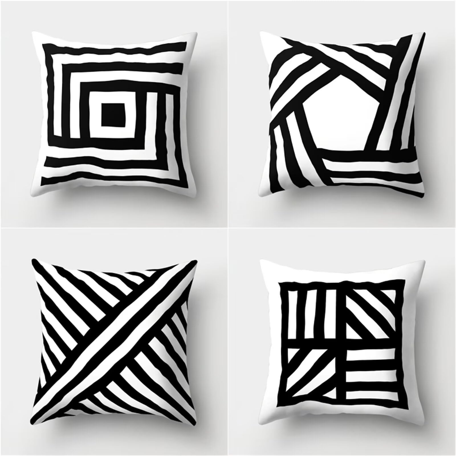 Funda Cojin 60x60cm Juego de 4 Blanco y negro Decoracion Hogar Moderno Fundas de Cojines Lino Patrón Geométrico Fundas de Almohada Decorativos para Sofa para Sala Jardín Cama Sillas Hogar Regalo-MT70
