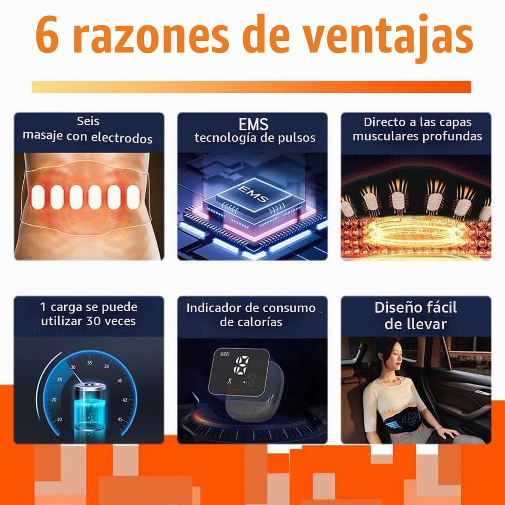 EMS Electroestimulador Muscular, Estimulador Eléctrico Muscular de Junta de Aluminio, 10 Modos y 30 Niveles de Intensidad Hombres/Mujeres Pantalla de Consumo Calórico Estimulador Recargable USB