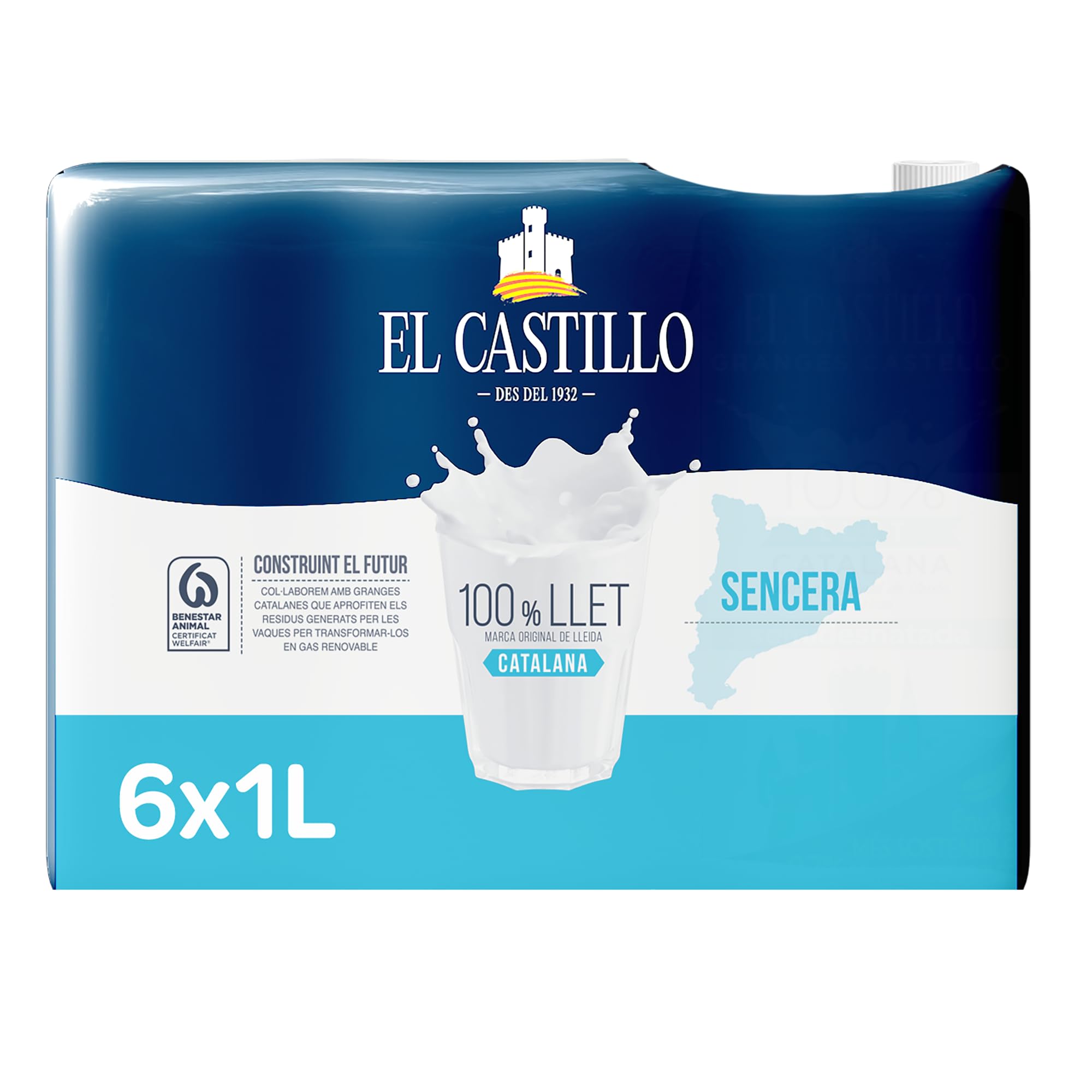 El Castillo Leche Entera Rica en Calcio y Proteínas Sin Gluten Sin Azúcares Añadidos Pack 6x1L