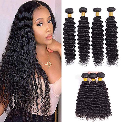 Deep Wave 4 Bundles Brazilian Virgin Hair 14 16 18 20 inch Deep Wave 4 Bundles Virgin Human Hair Bundles Natural Color