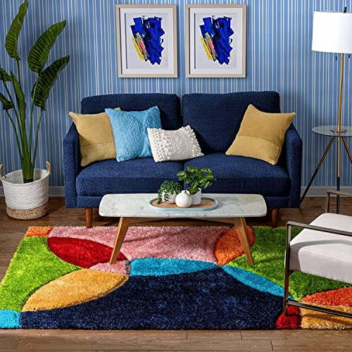 Image of Modern Soft 3D Shaggy Fur Carpets for Living Room Thick Fluffy Rugs for Bedroom, 7x7 Feet Square Multi Color