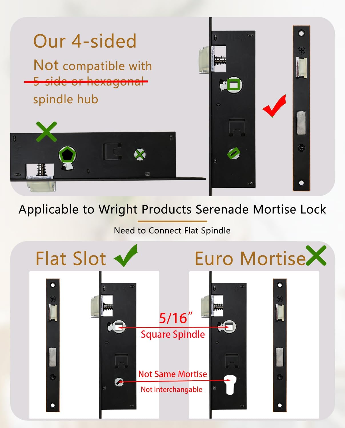 Flat Slot Storm Door Mortise Lock Body Fits Older Storm Door Handle Replacement Parts, 5/16" Square Spindle Hub, 2-1/2" Handle PZ, 7/8" Backset, 7" Faceplate H.C., Handle Not Included, Black