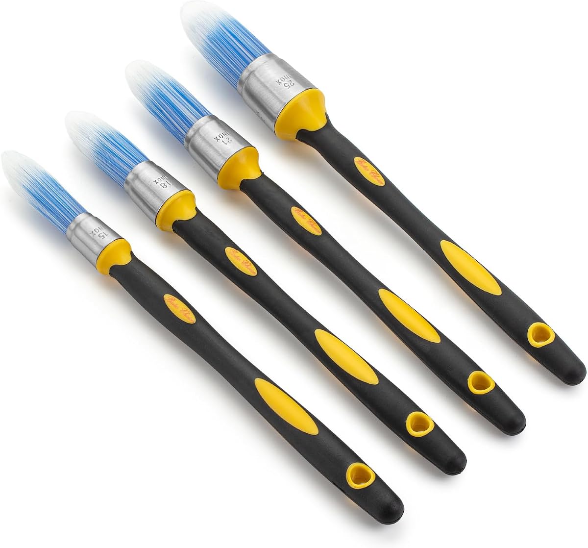 Bates- Trim Paint Brush, 4pcs, 0.4", 0.6", 0.8" & 1", Black & Yellow Handle, Trim Brushes for Painting