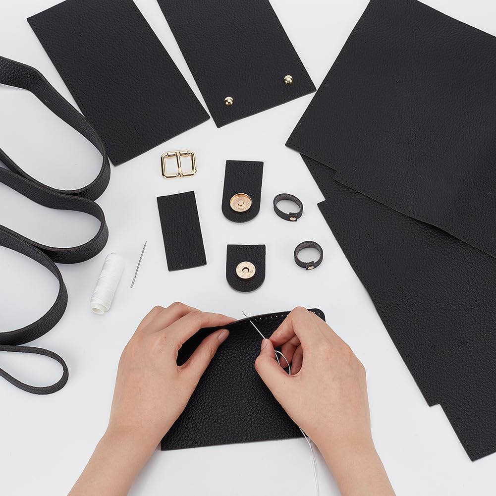 WADORN DIY Shoulder Bag Making Kits, Imitation Leather Handmade Drawstring Bucket Bag Making All Materials Hand Sewing Handbag Making Set for Craft Lovers Gifts, 9.1x5.1x8.6 Inch, Black