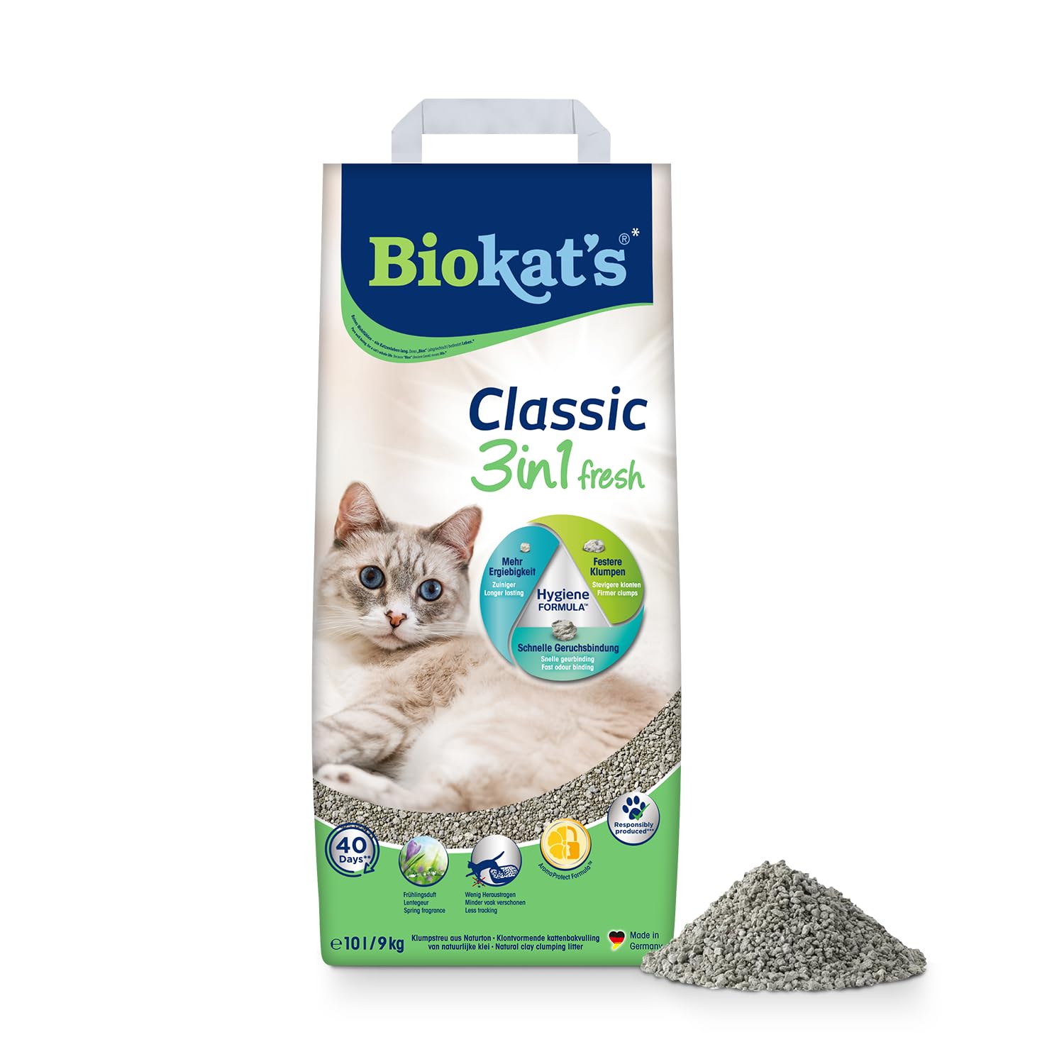 Biokat's Classic fresh 3in1 mit Frühlings-Duft - Klumpende Katzenstreu mit 3 unterschiedlichen Korngrößen - 1 Sack (1 x 10 L)