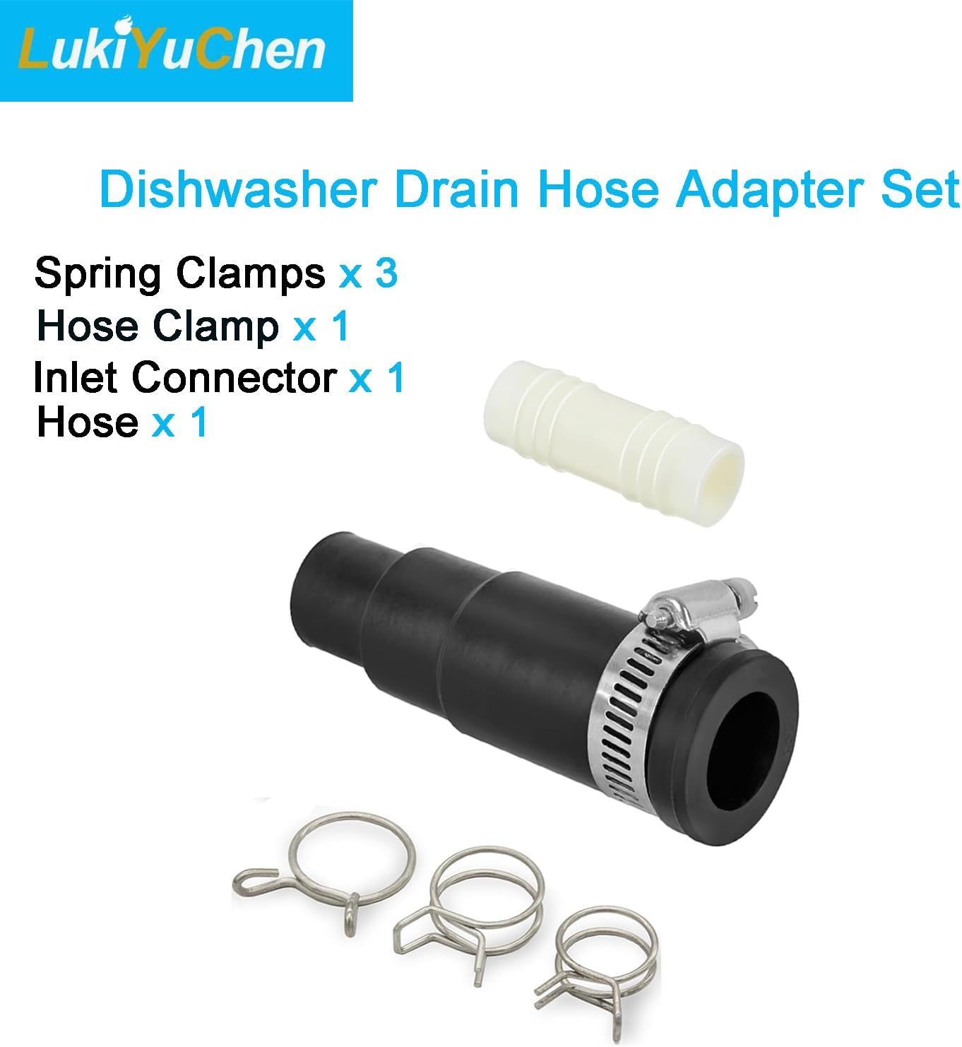 Dishwasher Connector Kit for Insinkerator Garbage Disposals, Dishwasher Drain and Disposal Connector Include 1 Inlet Connector 1 Hose Clamp 3 Spring Clamps