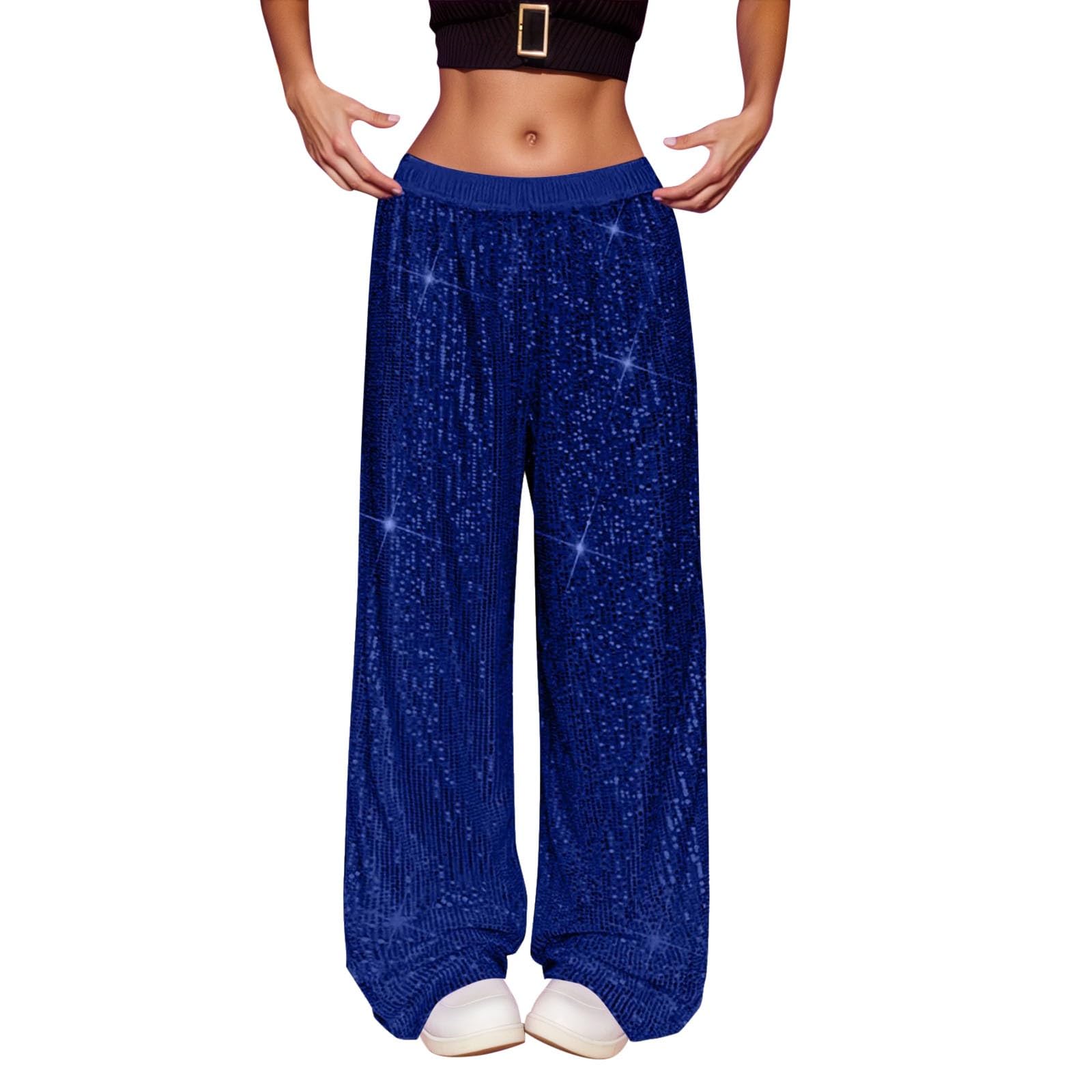 Womens Sparkly Sequin Pants Y2K Glitter High Waisted Wide Leg Long Pants Bling Party Clubwear 70s Disco Flare Trousers Party, Hip hop Casual Loose Dancewear Gifts