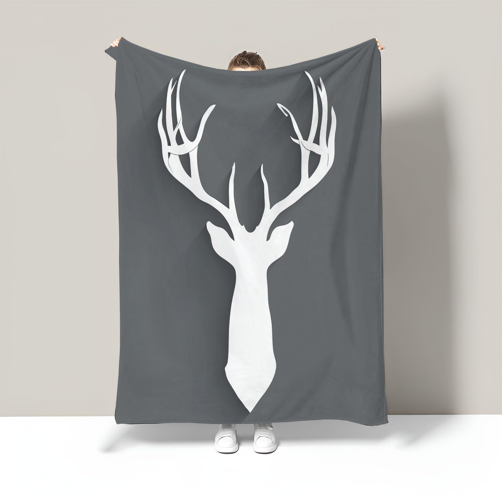Plaid canapé cerf 3D en flanelle gris foncé 130x150 cm pour lit enfant