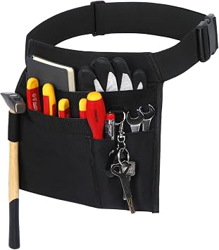 5-Pocket Tool Belt Pouch, Single-Side Tool Pouch with Belt Loop, Adjustable Utility Work Belt for Electricians, Carpenters, Construction Workers and Handymen