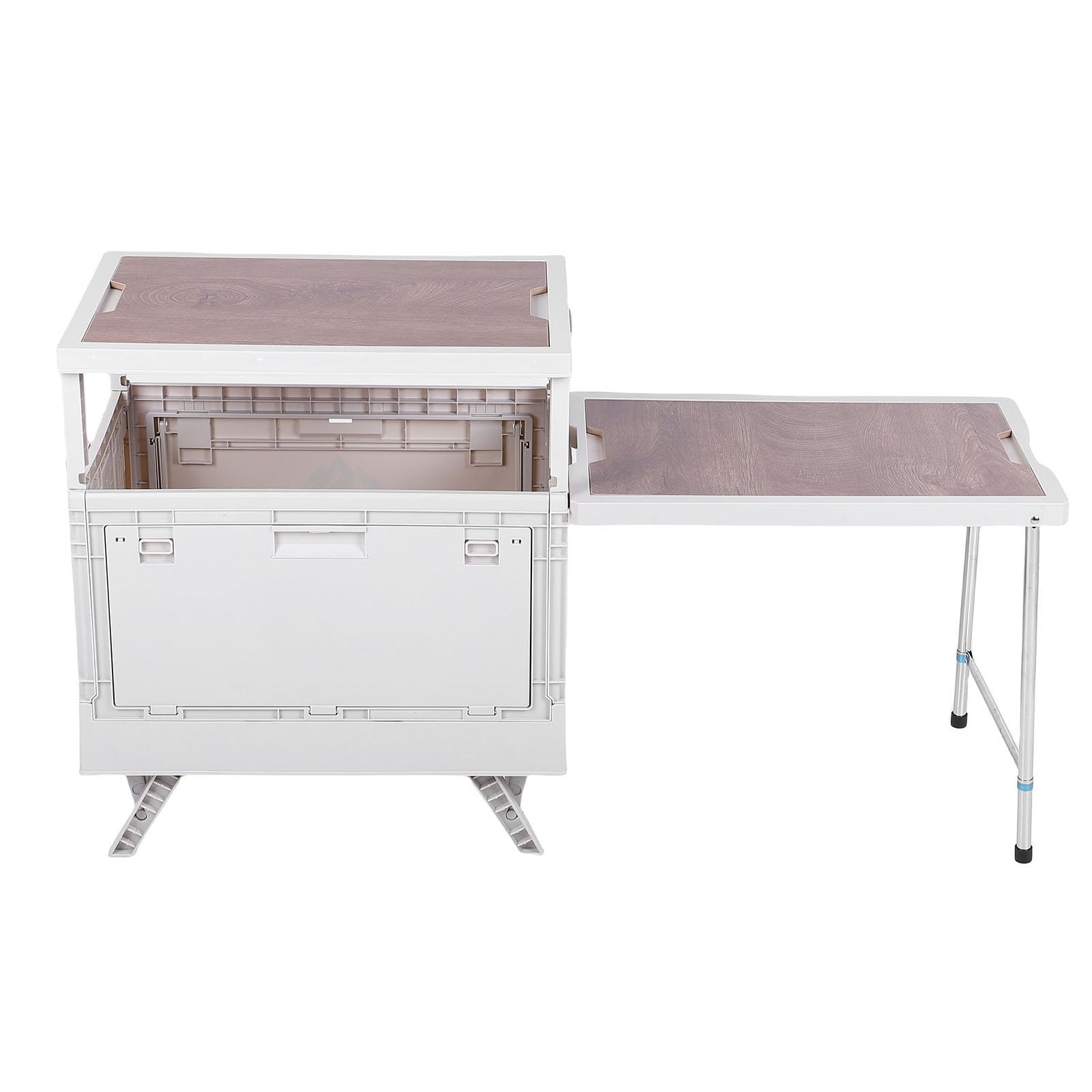 GLOGLOW Zusammenklappbare Camping-Aufbewahrungsbox mit Tischplatte, Multifunktionale, Zusammenklappbare Camp-Küchenbox für Picknicks Im Freien und Aufbewahrung Im Kofferraum (Beige)
