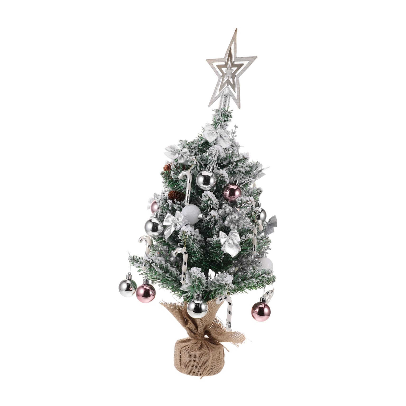 Mini-Weihnachtsbaum Skulptur Mit Schneebeflockung Künstlicher Tischbaum Für Schreibtisch Büro Und Zuhause Dekoration Silberfarben Ohne Licht