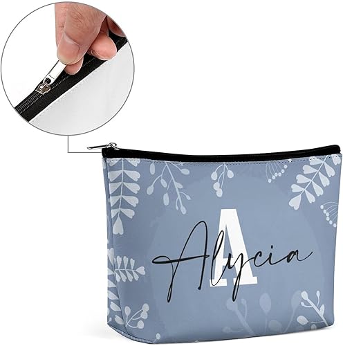 Miniatura 4 de Bolsa de maquillaje personalizada del alfabeto A-Z, con monograma floral, bolsa de cosméticos con nombre personalizado, bolsa de maquillaje pequeña