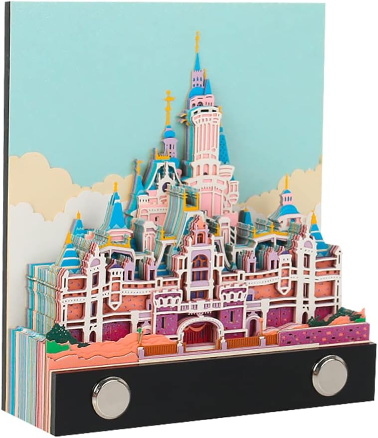3D Memo Pad Paper Art Sticky Notes,Cube Fairytale Castle Office Supplies Decorations, 3D Notepad Bookmarks Creative Gifts for Friends Children