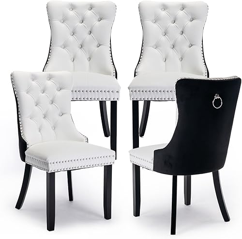 Miniatura 96 de Juego de 6 Sillas de Comedor Tapizadas en Terciopelo, Sillas Laterales de Cocina de Estilo Moderno con Ribete de Tachuelas y Patas de Madera, Anillo