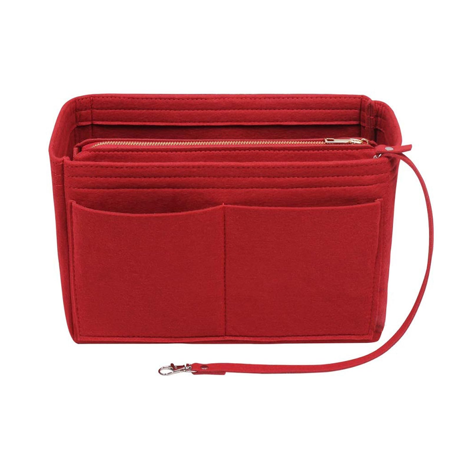 Organizador de Bolso de Fieltro con Múltiples Bolsillos – Inserto para Bolso con Bolsillo con Cremallera, Organizador Ligero para Tote Bag, Rojo, L