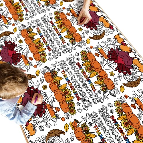 OHOME Thanksgiving Coloring Tablecloth - Thanksgiving Decor & Games for Kids, 54' x 88