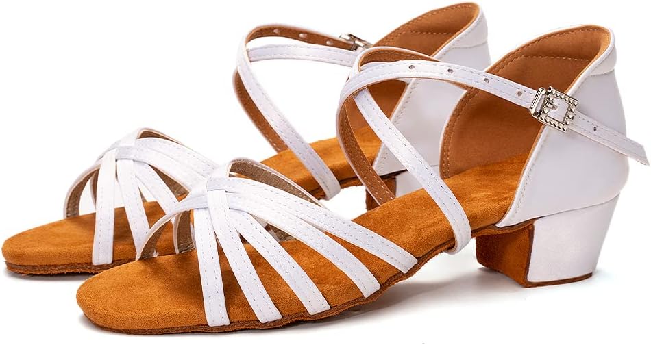 JUODVMP Girls Latin Dance Shoes Satin Ballroom Tango Salsa Practice Party Ballroom Dance Shoes - Image 3