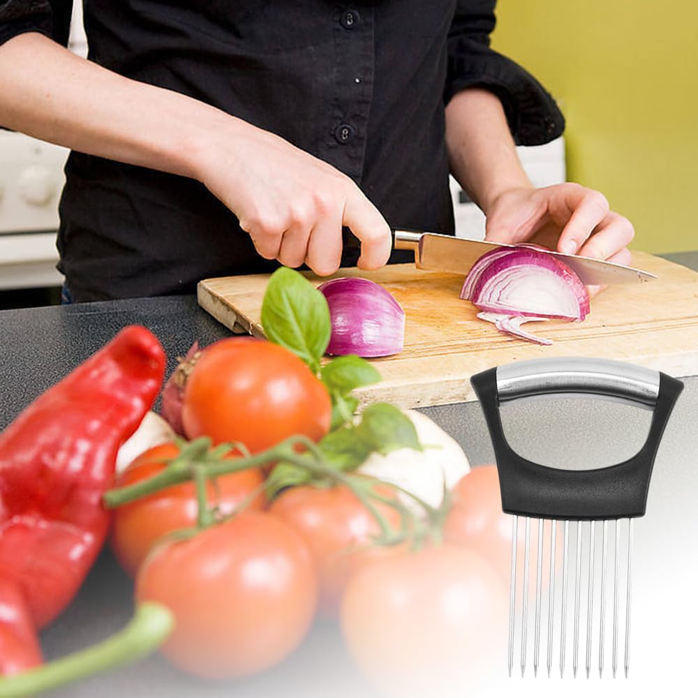 Stainless Steel Onion Slice Holder | Vegetable & Fruit Slicer For Onion, Lemon, Potato, Tomato