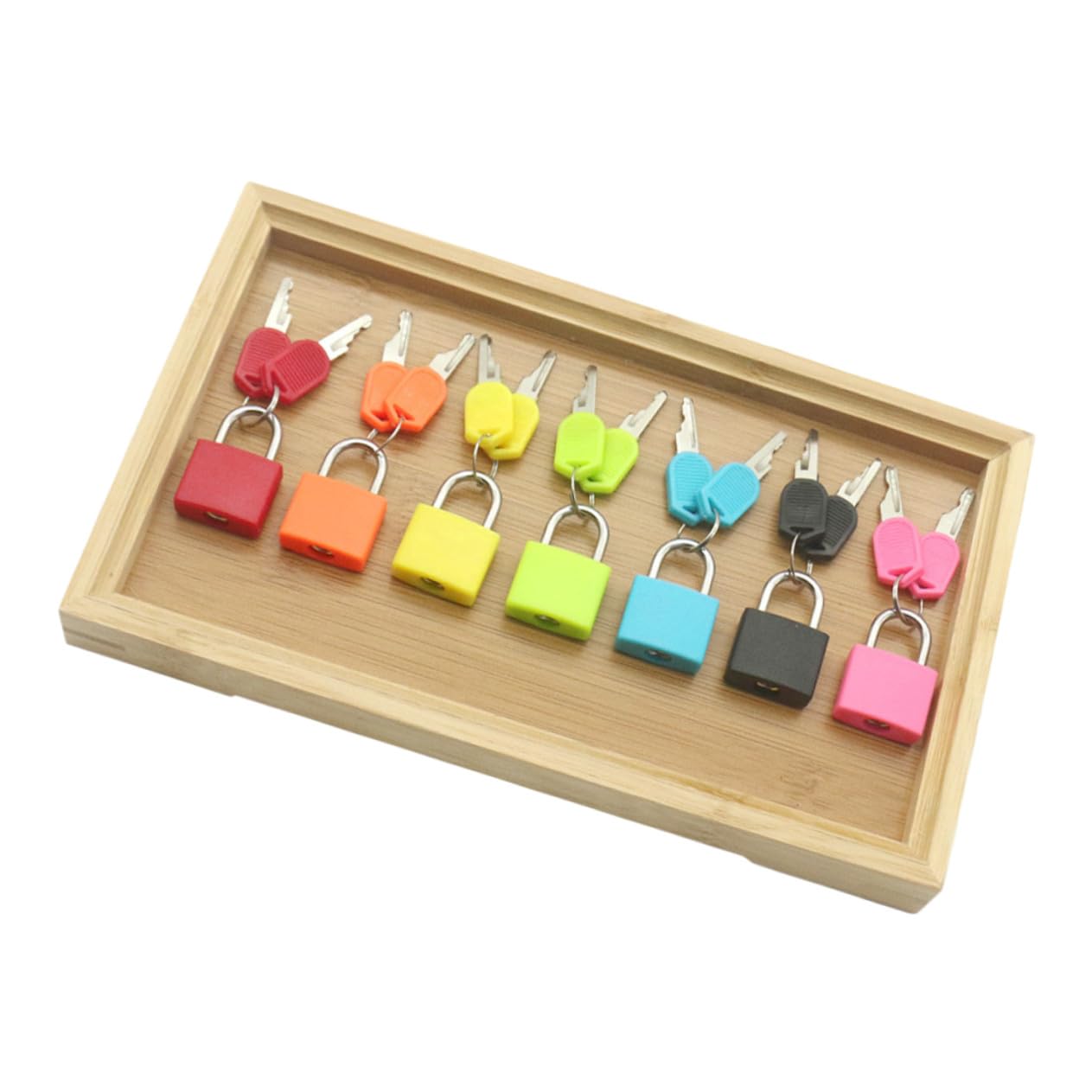 Hohopeti Gioco Educativo Montessori per Ragazzo Ragazza con Serratura e Chiave in Metallo e Plastica, Superficie Liscia e Vassoio in bambù, per Imparare Riconoscimento dei Colori