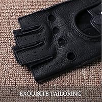 Nappaglo Herren Hirschleder Fingerlose Handschuhe Halbfinger Lederhandschuhe für Fahren Motorrad Radfahren Ungefüttert Handschuhe (S (Umfang der Handfläche:bis zu 20.3cm), Schwarz) – Ansicht 6