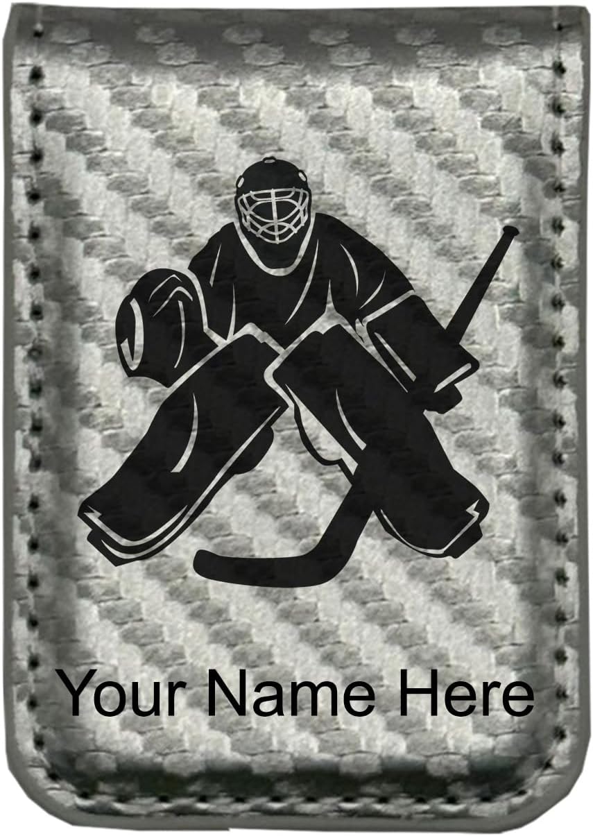 LaserGram Slim Magnetic Money Clip, Hockey Goalie, Personalized Engraving Included (Carbon Fiber Silver)