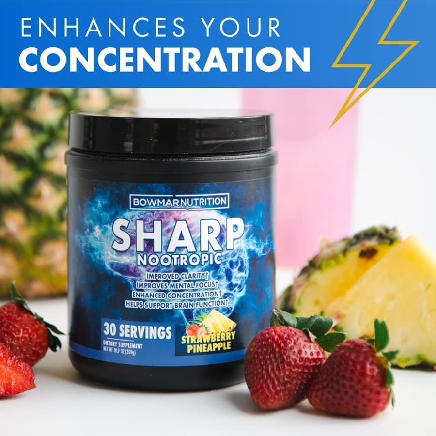 Miniatura 3 de BOWMAR NUTRITION Sharp Nootrópicos, polvo nootrópicos, 30 porciones de tubo, mejora el enfoque, aumenta los niveles de energía, suplemento cerebral,