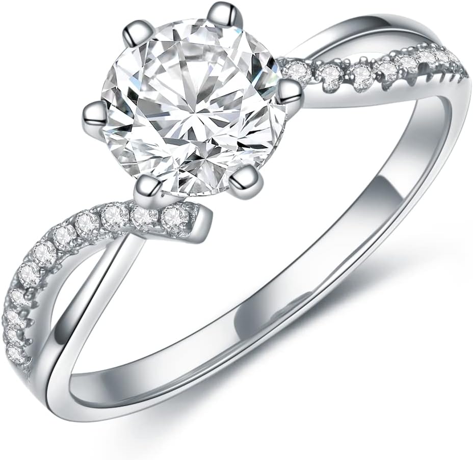 1.15 Carat (ctw) Moissanite engagement rings for women Platinum Plated Silver ring Moissanite rings