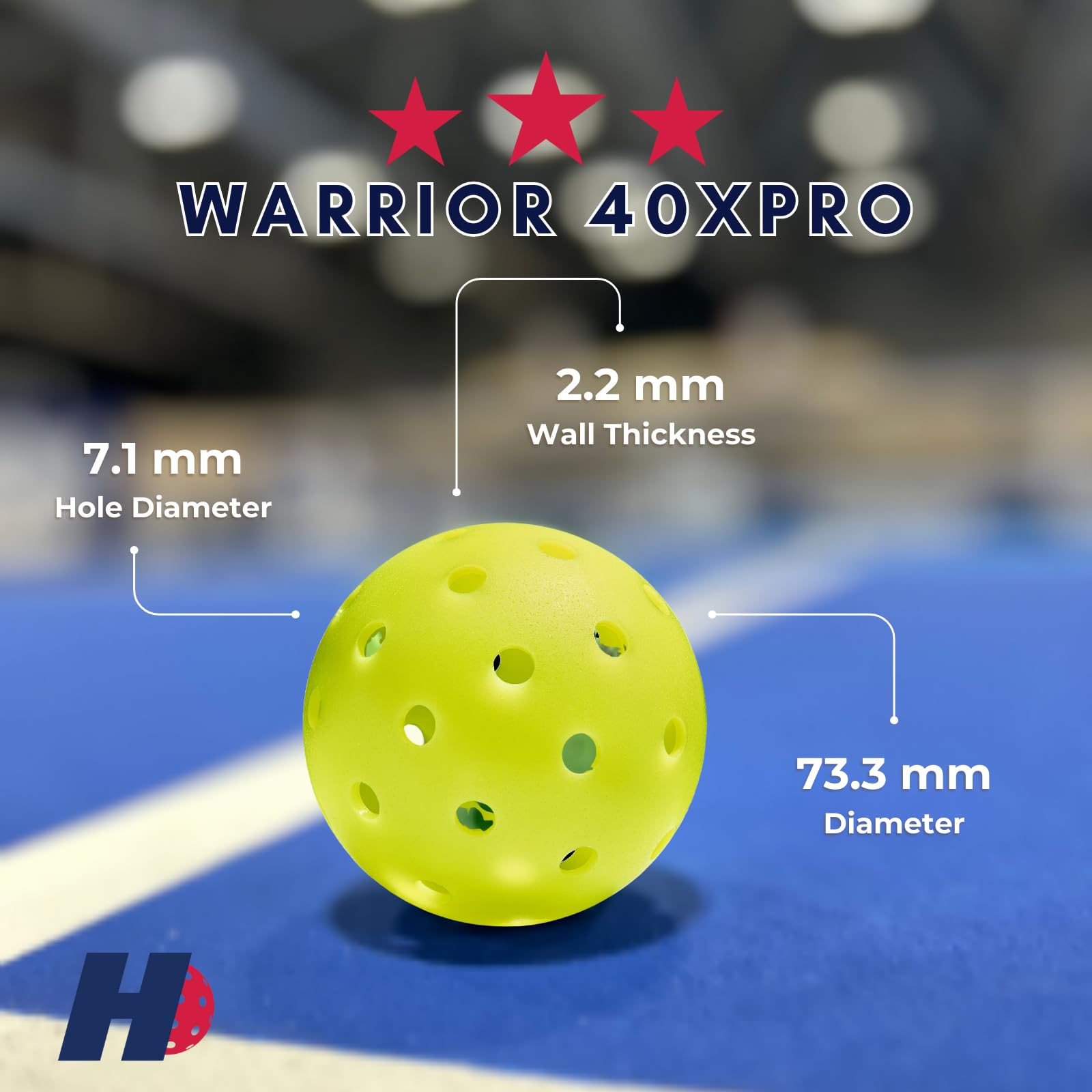 Hero Pickleball Warrior 40XPRO - Set of 12 Durable Pickleball Balls. Meets USA Pickleballs Requirements. Works with All Pickleball Paddles Consistent Flight & Spin - 40 Machine-Drilled Holes 1