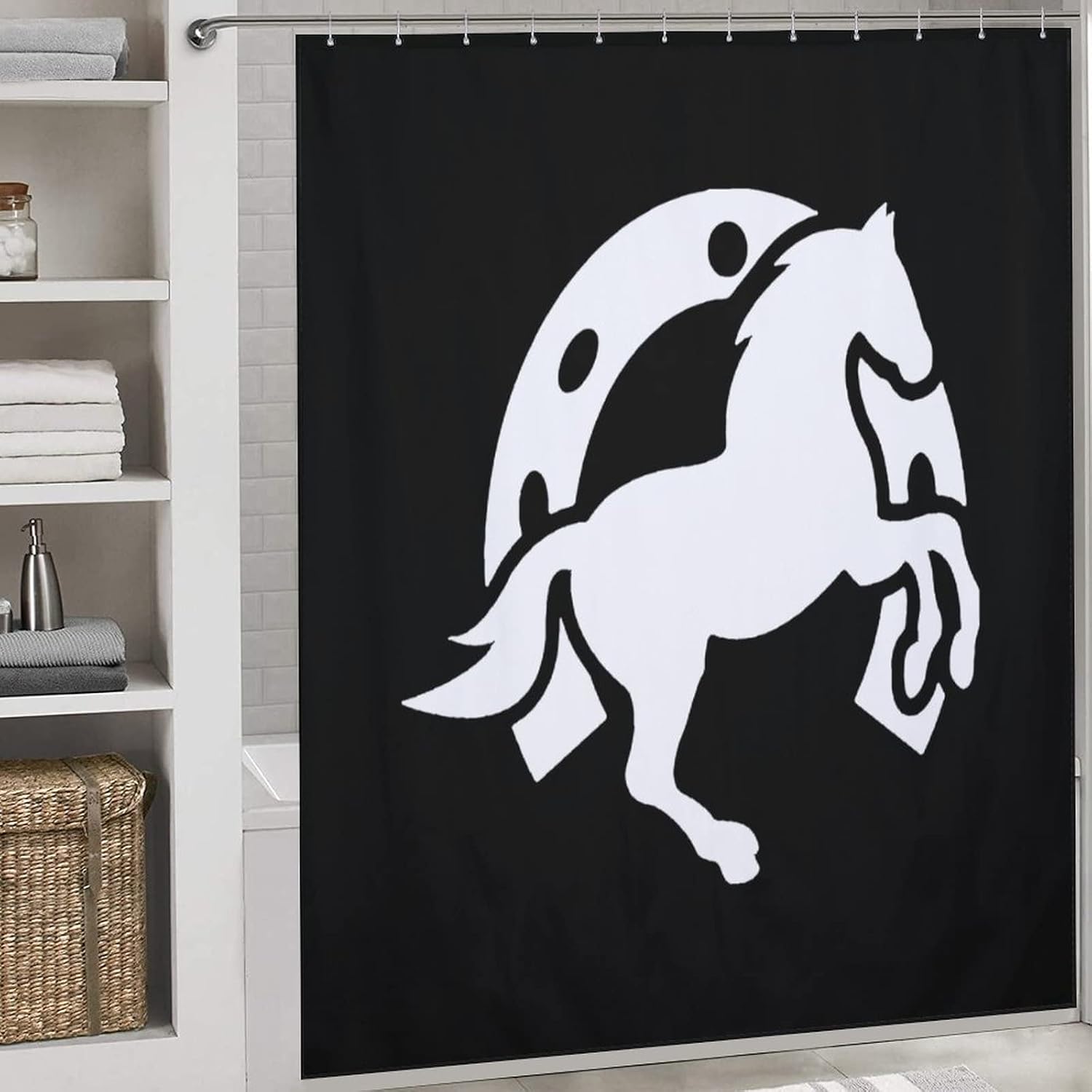 馬蹄形の馬 シャワーカーテン フック付き 防水 装飾バスカーテン バスルーム アパートメント用