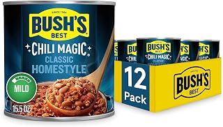 BUSH'S BEST 15.5 oz Canned Chili Magic Chili Beans Starter Classic Homestyle, Source of Plant Based Protein and Fiber, Low Fat, Gluten Free, (Pack of 12)