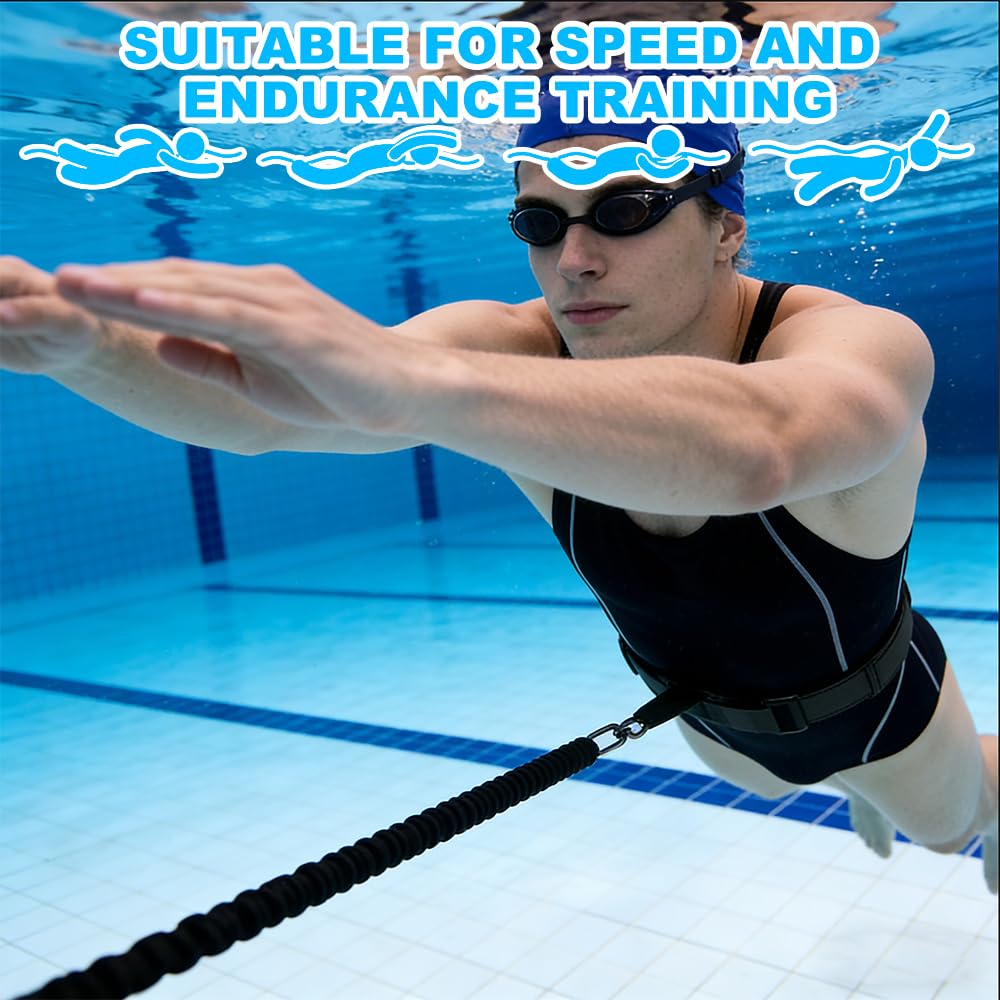 Schwimmgürtel Erwachsene, SGZIOO Gegenstromanlage für Pool, Schwimmgurt Pool, Schwimmgurt für Pool 2.5-7.5m Schwimmtrainer, Schwimmseil für Jedes Schwimmbad Ohne Gegenstromanlage, Schwarz
