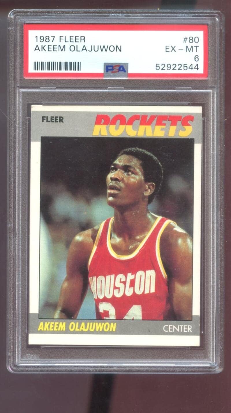 1987-88 Fleer #80 Akeem Olajuwon PSA 6 Graded Basketball Card NBA 1987 1988 Hakeem Houston Rockets