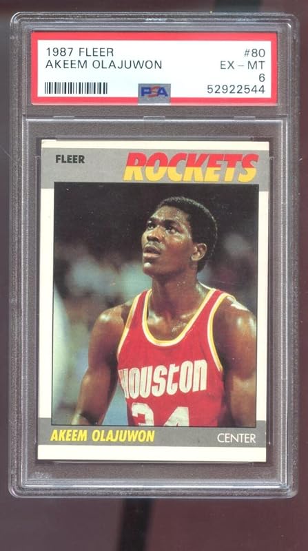 1987-88 Fleer #80 Akeem Olajuwon PSA 6 Graded Basketball Card NBA 1987 1988 Hakeem Houston Rockets