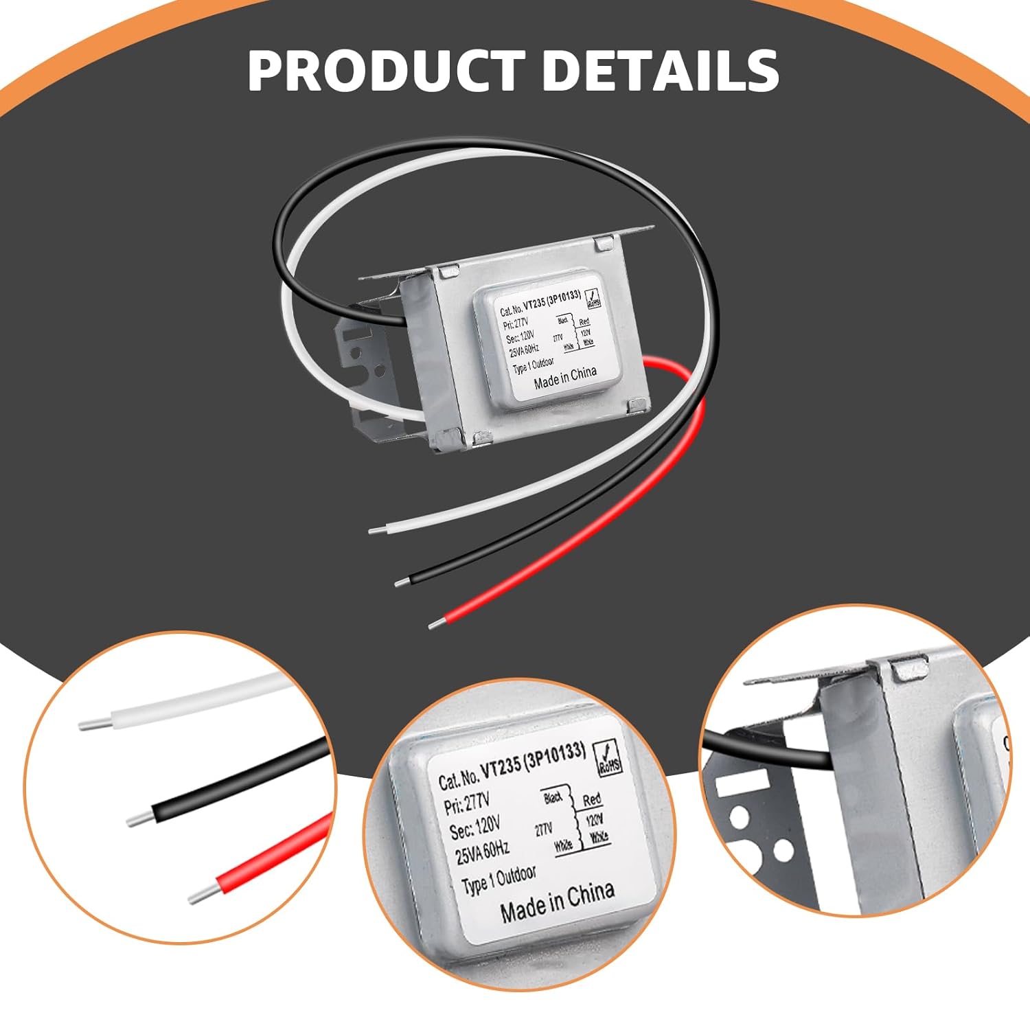 Magnetic Step-Down Voltage Transformer 277V to 120V, 25VA Compact Enclosed Transformer for Lighting Controls & HVAC Systems, Compatible with Robertson VT235 /A V2 (3P10133) Models