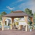 GAZEBEST 12'x14' Hardtop Gazebo Outdoor Aluminum Patio Gazebo Double Roof Galvanized Steel Canopy with Netting and Curtains,for Garden, Backyard,Deck and Lawns
