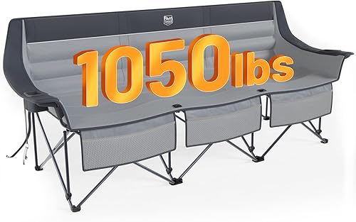 Timber Ridge Silla de campamento acolchada para 3 personas que soporta hasta 1050 libras, sofá de campamento portátil, sillas de campamento dobles,