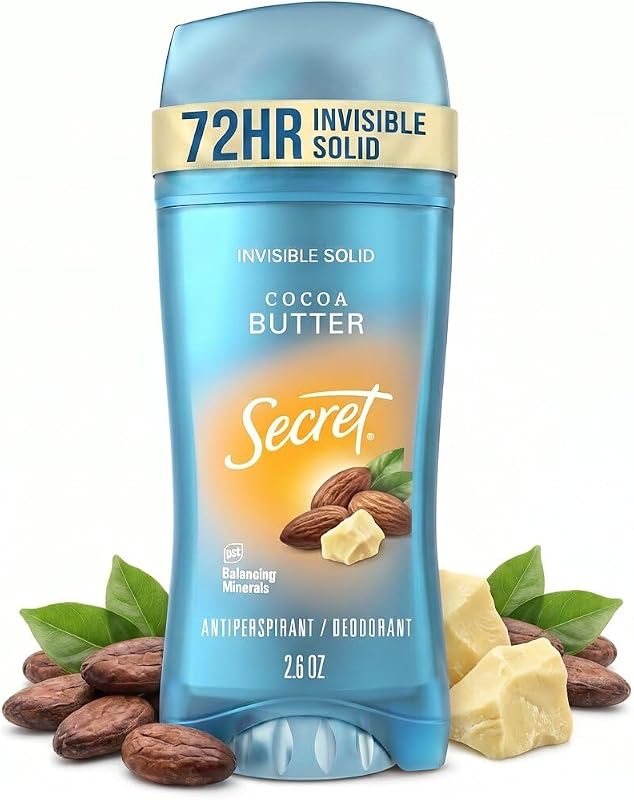 Desodorante antitranspirante Secret Fresh sólido invisível com fragrância de manteiga de cacau, 2,6 oz, pacote com 12