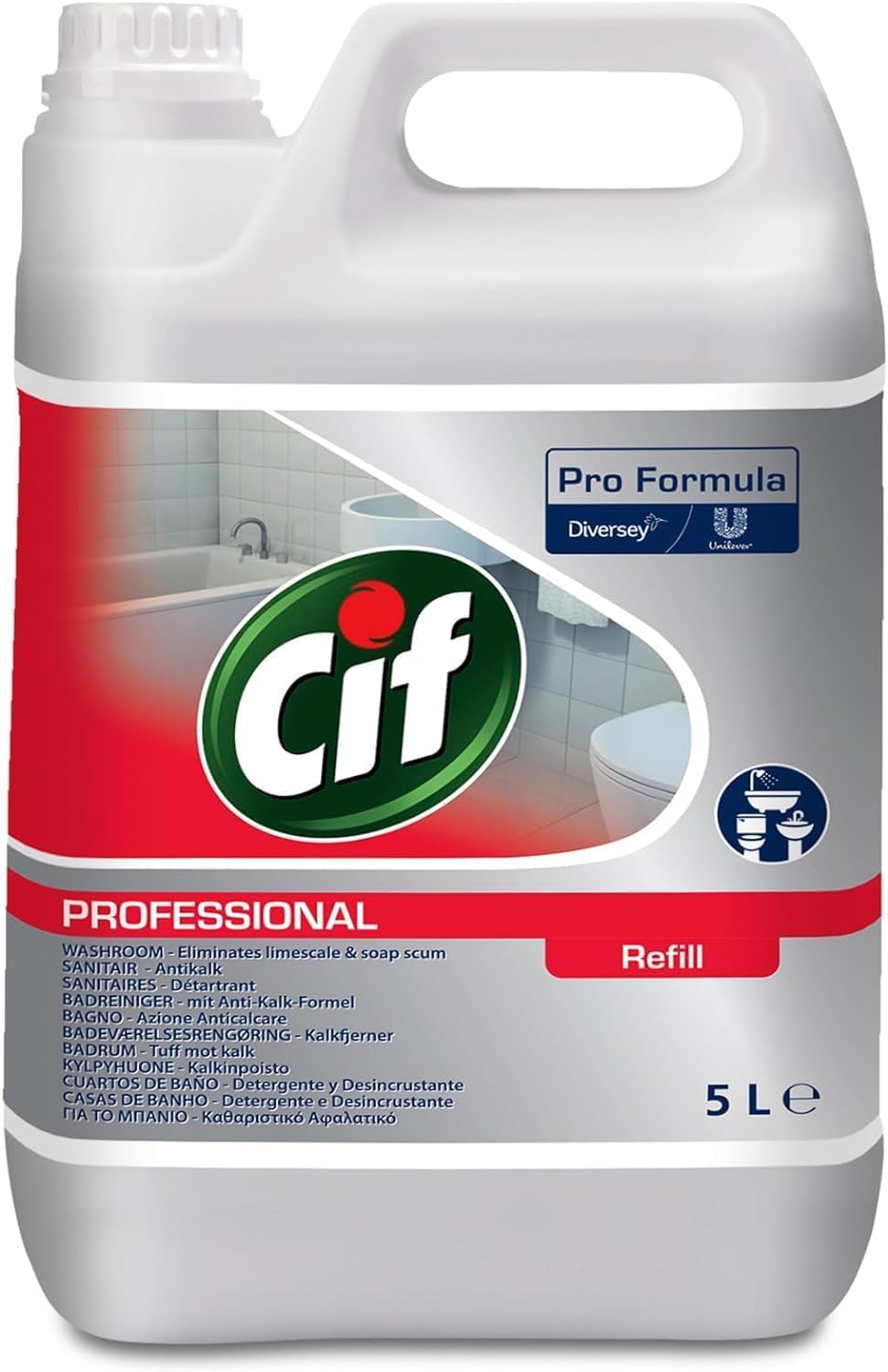 Cif Professional Badreiniger 2in1 – Kraftvoller Kalkreiniger & Duschreiniger, Sanitärreiniger für Bad & WC, geeignet für Chrom, Kunststoff & Keramik, 2 x 5 L