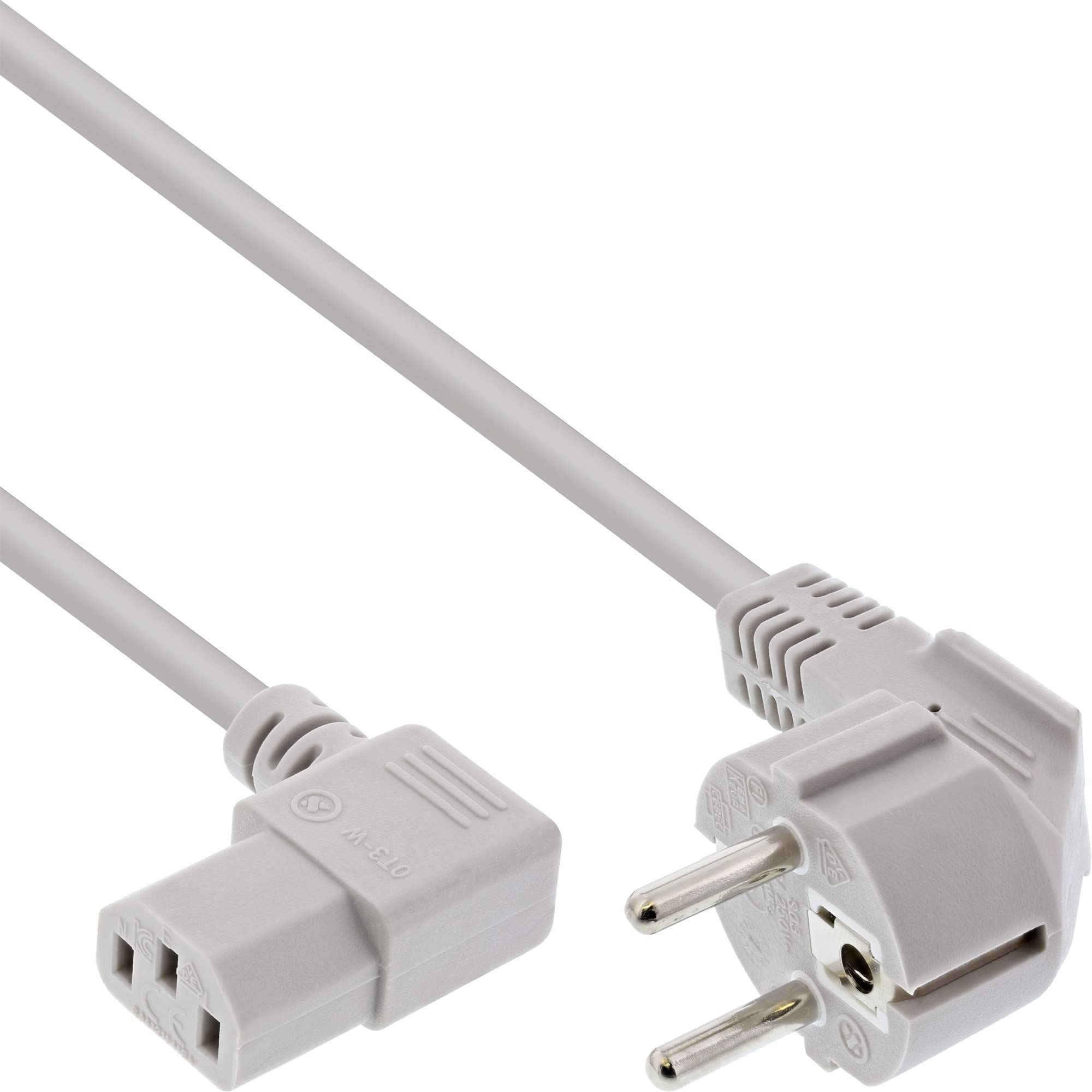InLine Netzkabel InLine 16647B Netzkabel, Schutzkontakt gewinkelt auf Kaltgerätestecker C13 gewinkelt, 1m, grau