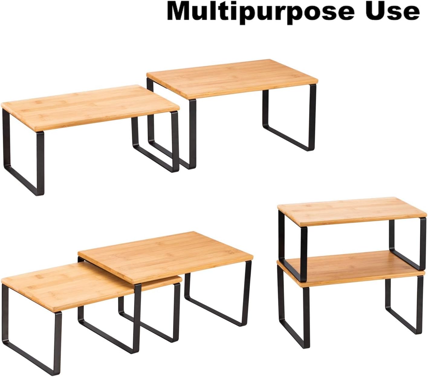 NEX Kitchen Cabinet and Counter Shelf Organizer, Stackable & Expandable, Set of 4, Black and Natural - Image 5