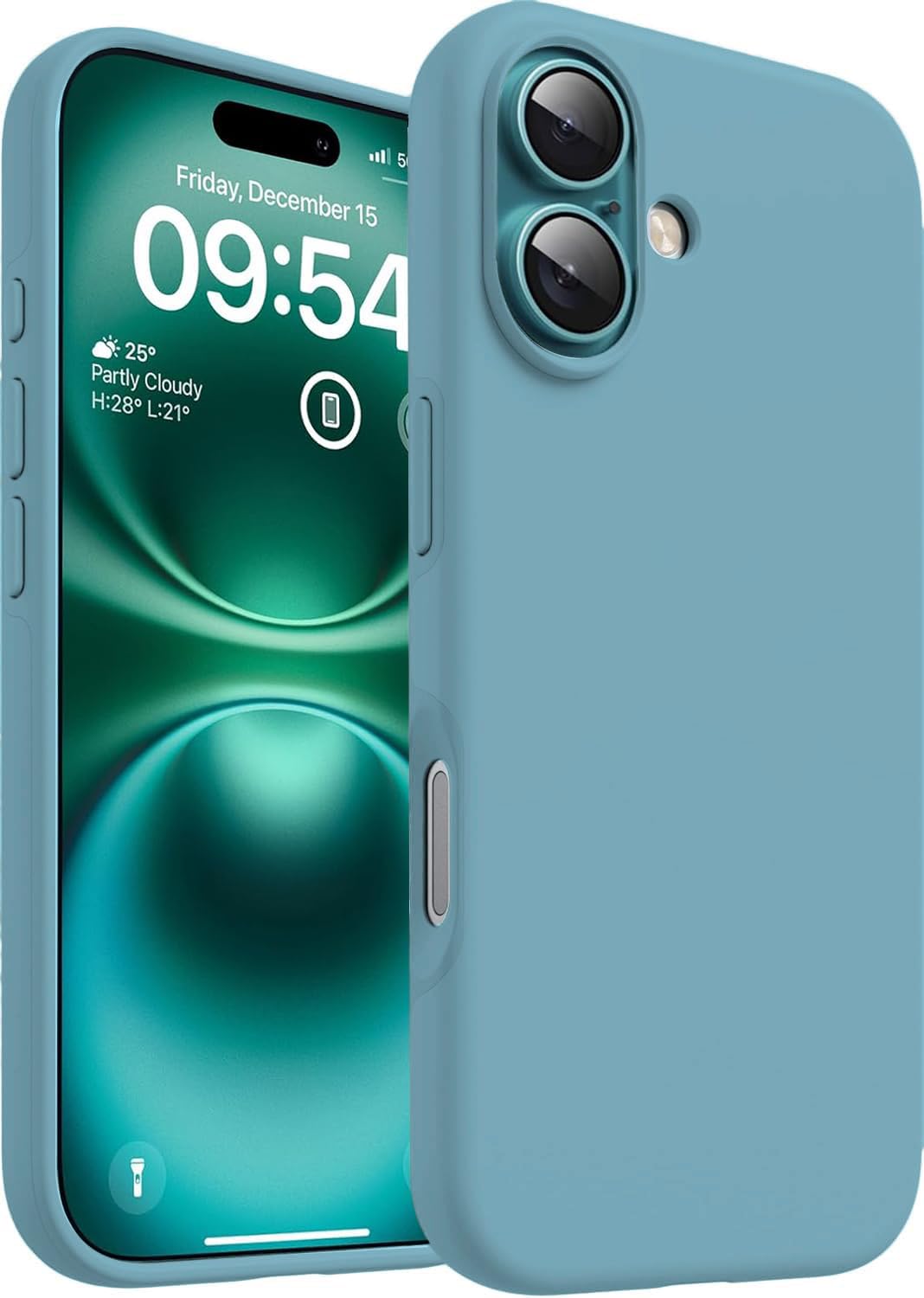 DIZORO Compatible For iPhone 16 Case 6.1, Slim Liquid Silicone Case 3 Layers Full Covered Soft Gel Rubber Phone Case Protective Cover 6.1 Inch - Pine Green
