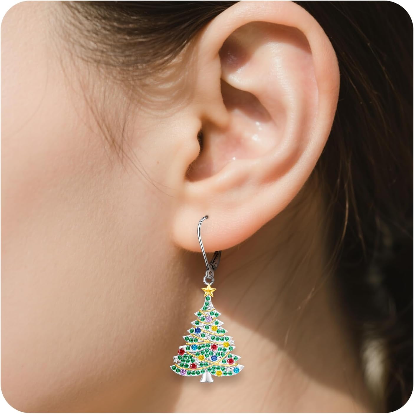 Christmas Earrings Christmas Tree Earrings for Women Dangling Sterling Silver Dangle Drop Winter Gifts Jewelry Leverback Holiday - Image 2