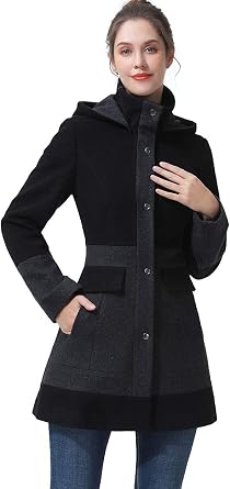 BGSD Women Gia Wool Blend Colorblock Walking Coat with Removable Hood Also available in Plus Size and Petite