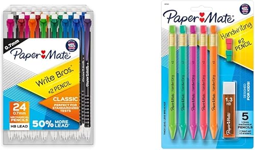Paper Mate Lápices mecánicos ideales para pruebas estandarizadas 0028in 24 unidades y juego de lápices mecánicos triangulares de escritura a mano